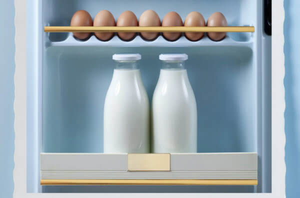 Пляшки молока у холодильнику